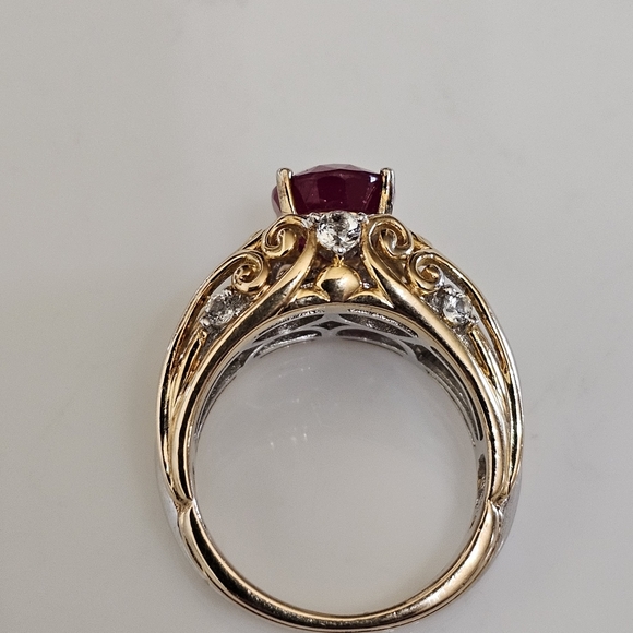 Authentic Victoria Wieck Ruby & White Topaz Ring Sterling Silver & 14k Size 7.5 - Picture 5 of 6